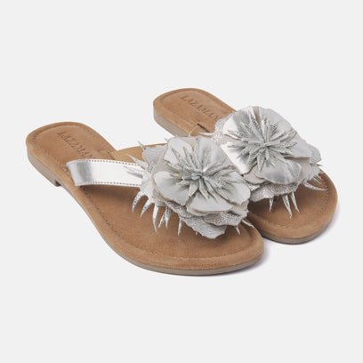 Lily Women's Leather Slippers Silver