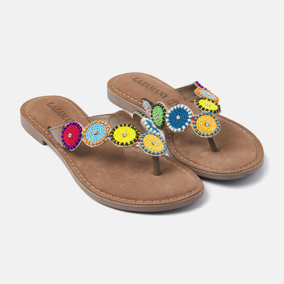 Luna Women's Leather Slippers Multi Taupe