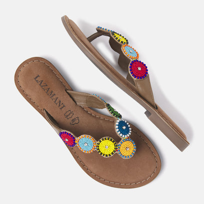 Luna Women's Leather Slippers Multi Taupe