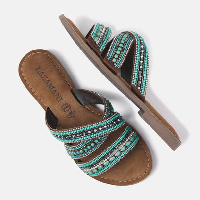 Marlin Women's Leather Slippers Aqua