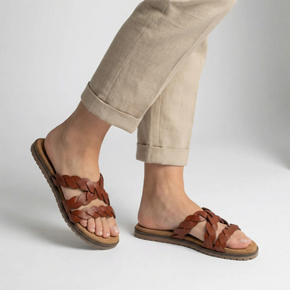 Pantofole da donna in pelle Edsi color cuoio