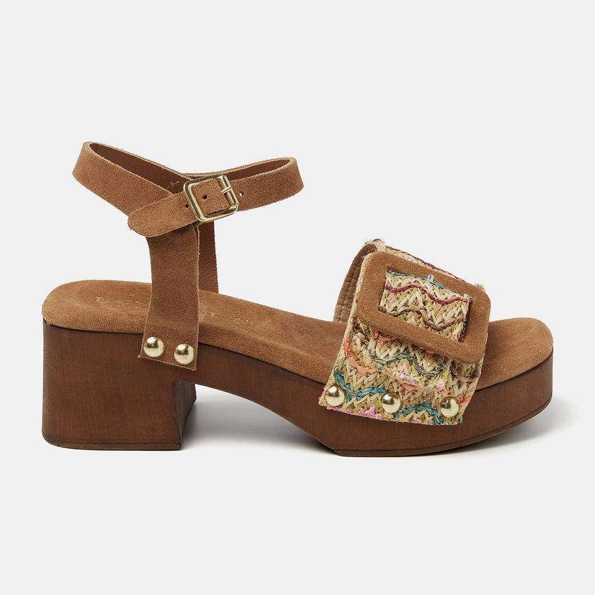 Sienna Women's Suede/Raffia Clogs Multi