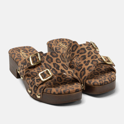 Zoccoli scamosciati da donna Aria Leopard