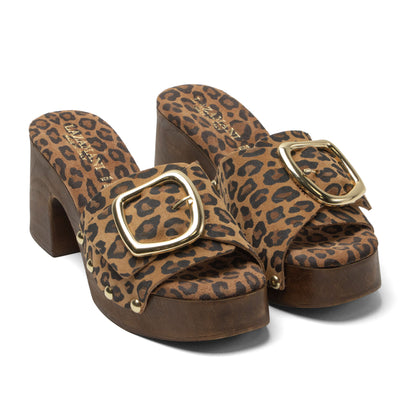 Celia Women's Suede Clogs Leopard