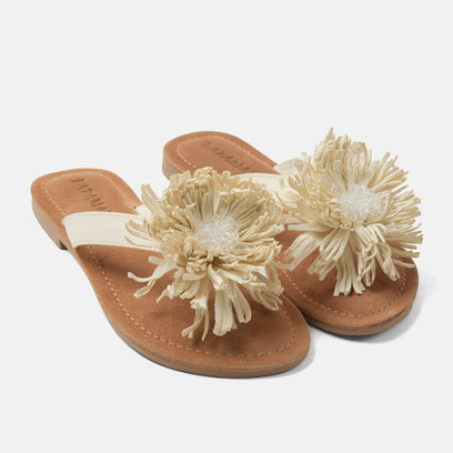 Pantofole da donna in pelle Roza, colore bianco sporco