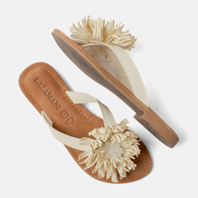 Pantofole da donna in pelle Roza, colore bianco sporco