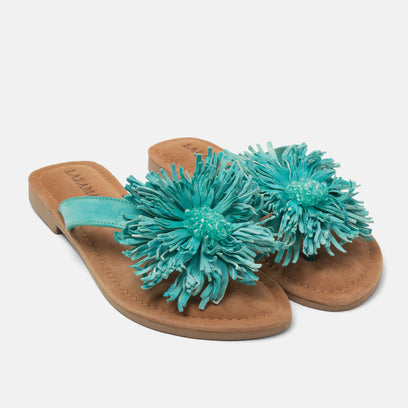 Roza Women's Leather Slippers Turquoise