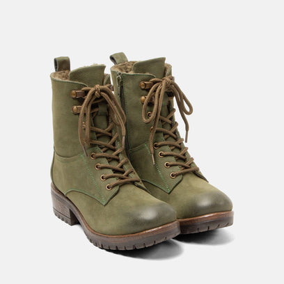 Kia Women's Leather Lace-up Boots Green