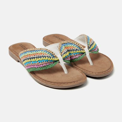 Aila Women's Crochet Leather Slippers White