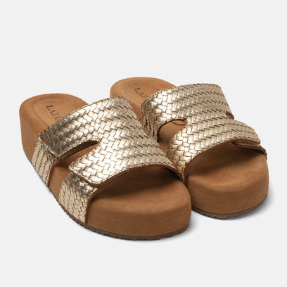 Mille Women's Leather Slippers Gold