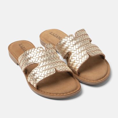 Puck Women's Leather Slippers Gold