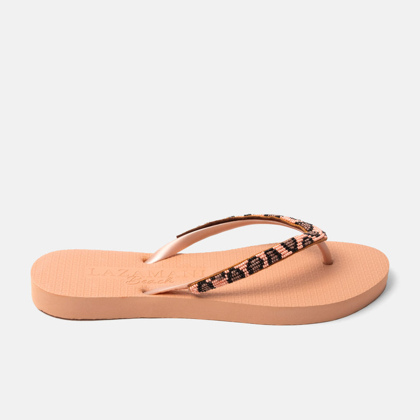 Lanzarote Beach Women's Flip Flops Leopard Peach