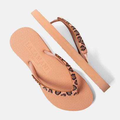 Lanzarote Beach Women's Flip Flops Leopard Peach