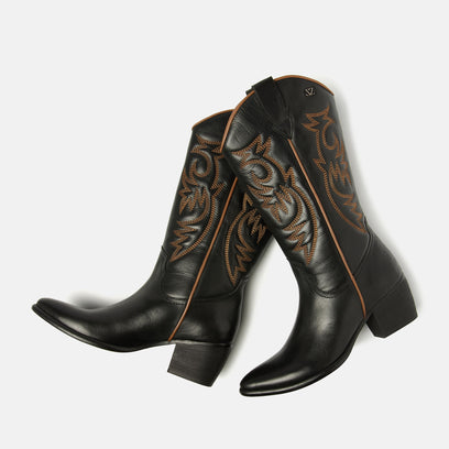Gisele Women's Leather Cowboy Boots Black
