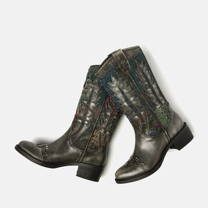 Paige Women's Leather Boots Silver