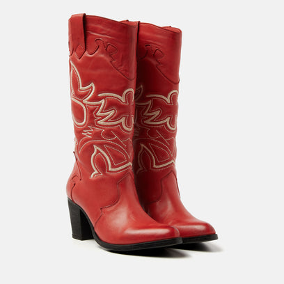 Ariane Women's Leather Cowboy Boots Red