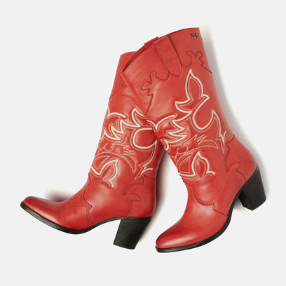 Ariane Women's Leather Cowboy Boots Red