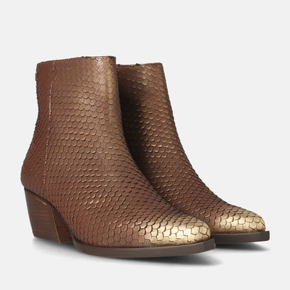 Phoebe Women's Leather Ankle Boots Gold/Brown