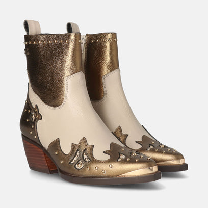 Kaia Women's Leather Ankle Boots Gold/White