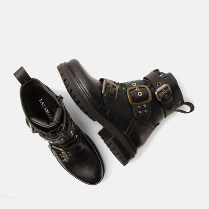 Abby Women's Leather Biker Boots Black