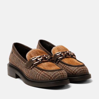 Oxford Women's Loafers Tartan Cognac