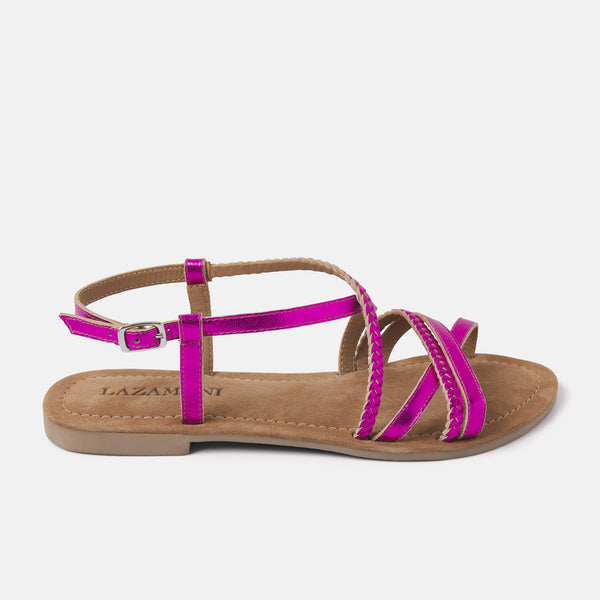 Zoe Women's Leather Sandals Fuxia | Lazamani Official