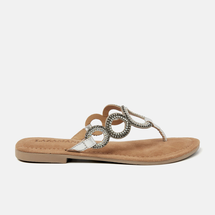 Arielle Women's Leather Slippers Silver