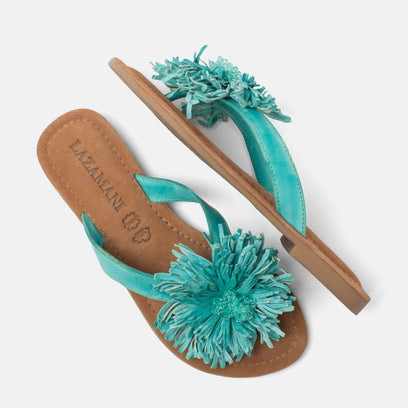 Roza Women's Leather Slippers Turquoise