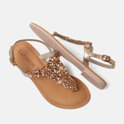 Sil Women's Leather Sandals Rose Gold