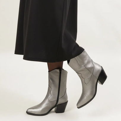 Lu Women's Leather Cowboy Boots Silver