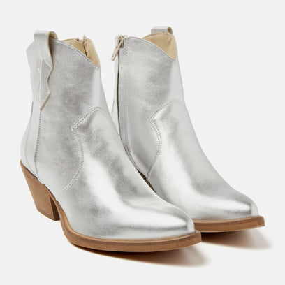 Arianna Women's Leather Ankle Boots Silver