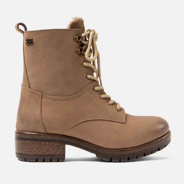 Kia Women's Leather Lace-up Boots Taupe