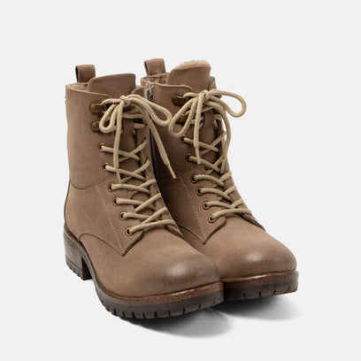 Kia Women's Leather Lace-up Boots Taupe