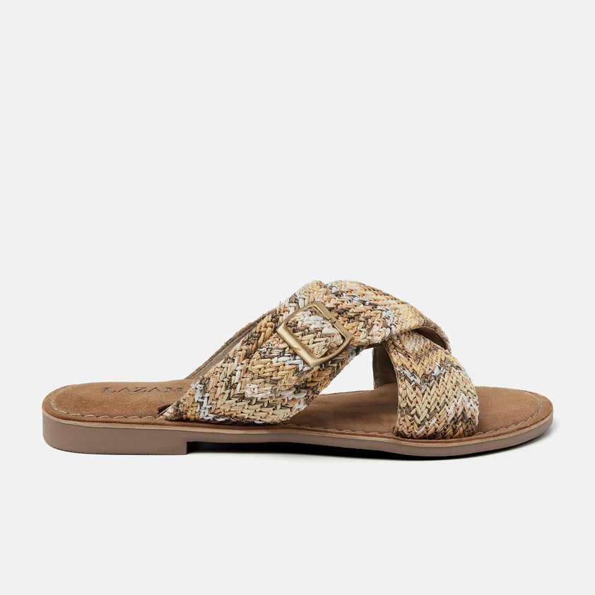 Mia Women's Raffia Slippers Beige