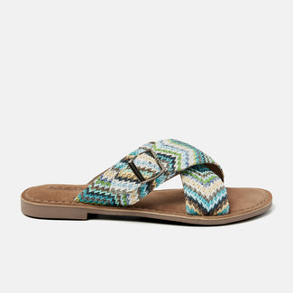 Mia Women's Raffia Slippers Blue