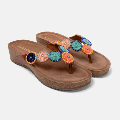 Mara Women's Slippers Leather Tan/Multi