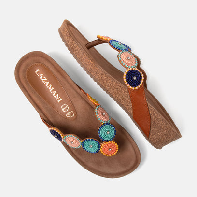 Mara Women's Slippers Leather Tan/Multi