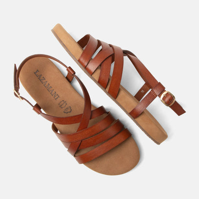 Sandali da donna in pelle Lotta color cuoio