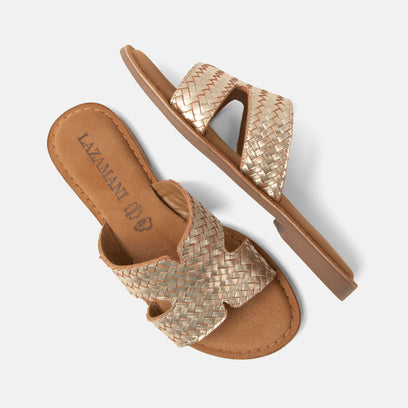 Puck Women's Leather Slippers Gold