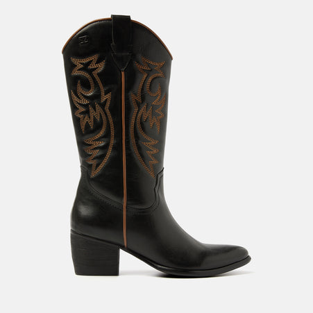 Gisele Women's Leather Cowboy Boots Black