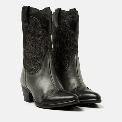 Céline Women's Leather Cowboy Boots Pewter