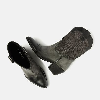 Céline Women's Leather Cowboy Boots Pewter