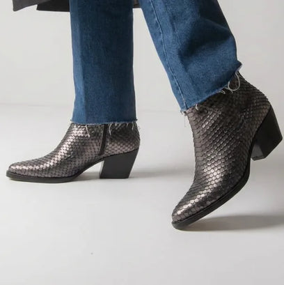 Phoebe Women's Leather Ankle Boots Silver/Black