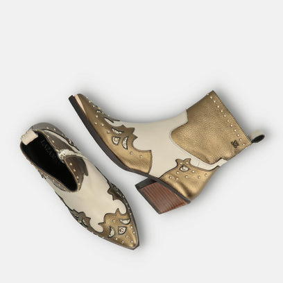 Kaia Women's Leather Ankle Boots Gold/White