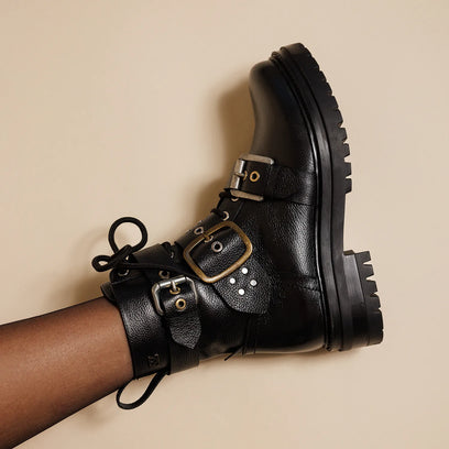 Abby Women's Leather Biker Boots Black