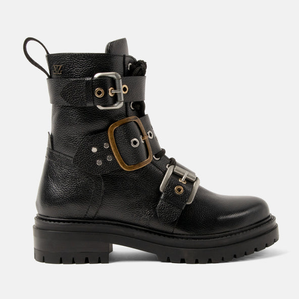 Abby Women's Leather Biker Boots Black