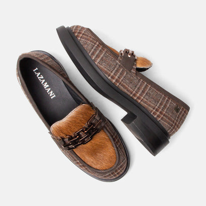 Oxford Women's Loafers Tartan Cognac