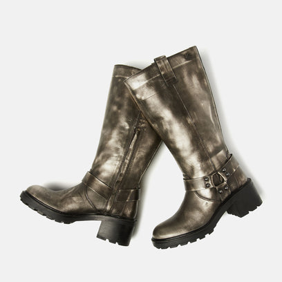 Salome Women's Leather Biker Boots Pewter