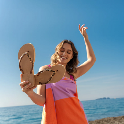 Infradito da donna Lanzarote Leopard Marrone